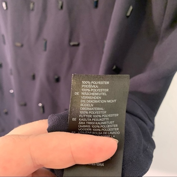 H&M Swing Tank Top Blouse Navy Blue Black Studded - Picture 7 of 11